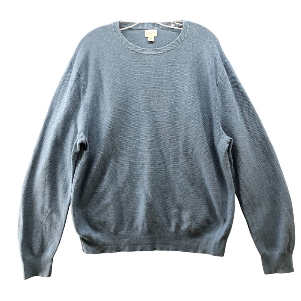 J. Crew Cotton Crewneck Sweater Mens XL‎ Garter Stitch Blue Pullover